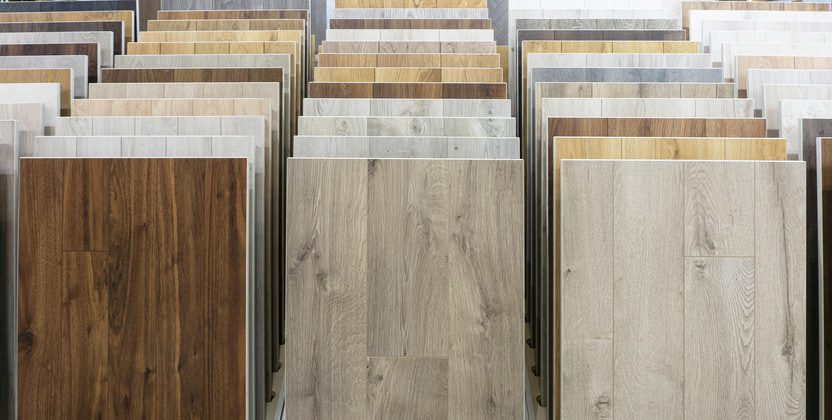 Flooring sample slabs in different colors and tones